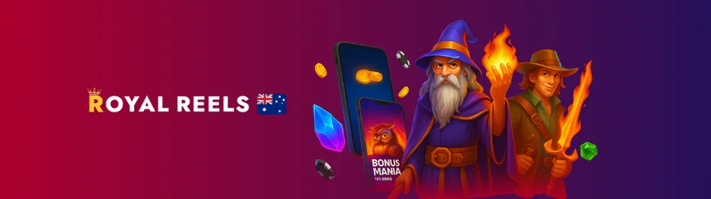 Royal Reels Casino Australia pokies and welcome bonus banner